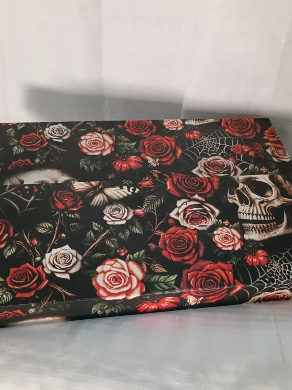 NEW Pair Handmade Matching Red & Black Skulls, Spider Webs,& Roses Shelves